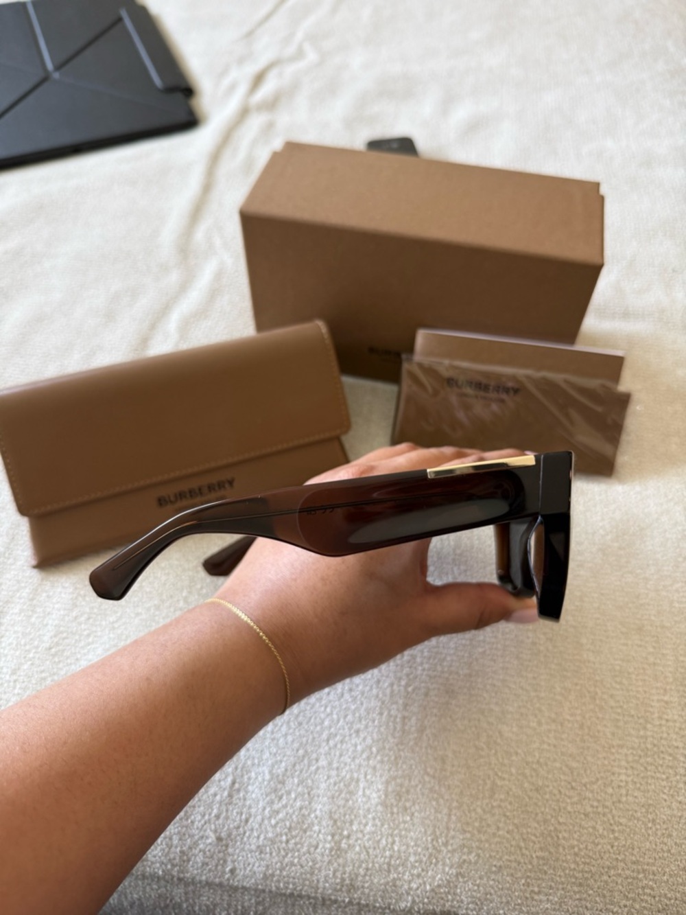 Burberry Brown Square Sunglasses with Dark Grey Lenses - Picture 3 of 8